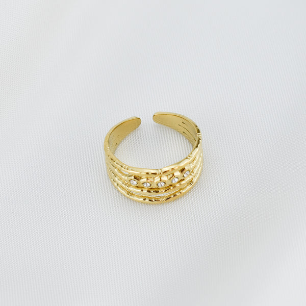 GRACE- Anel Quadruplo em Aço com 5 Brilhantes