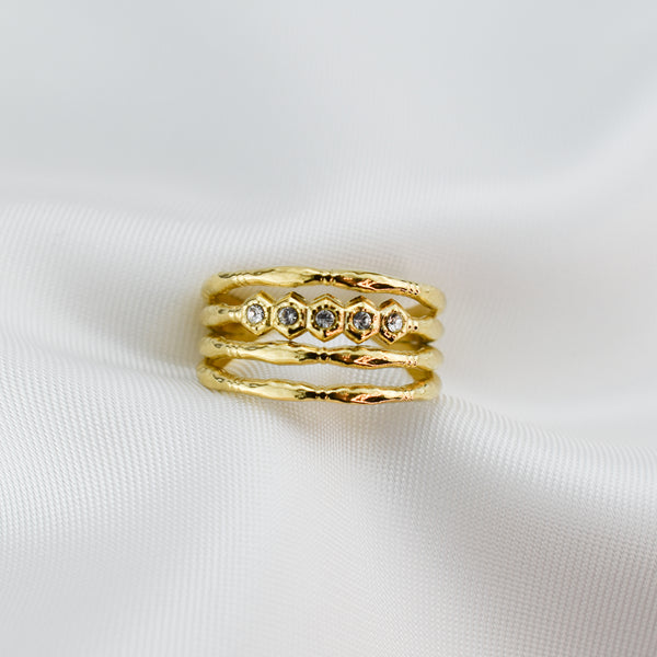 GRACE- Anel Quadruplo em Aço com 5 Brilhantes