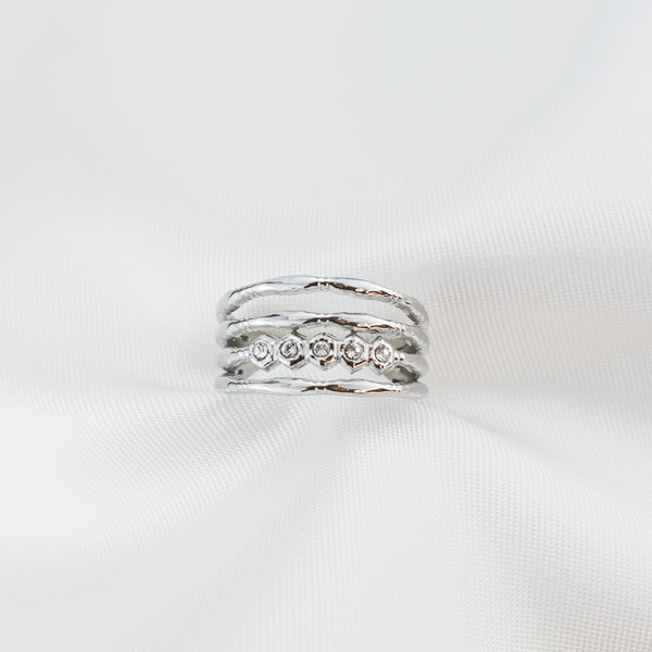 GRACE- Anel Quadruplo em Aço com 5 Brilhantes