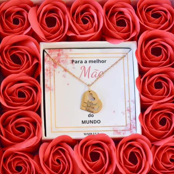 Conjunto Amor de Mãe – Colar Personalizado e Rosas Eternas