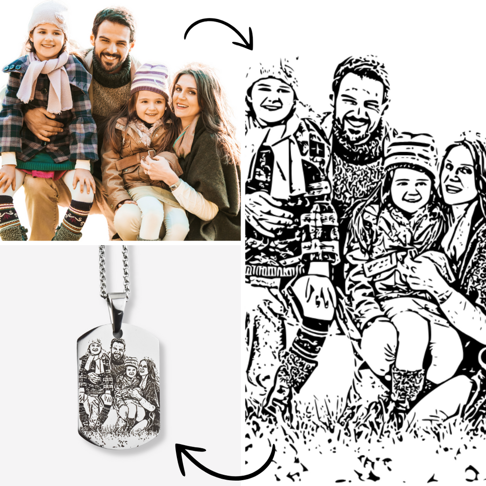 Colar Ilustração em Aço Inoxidável - Medalha Retangular