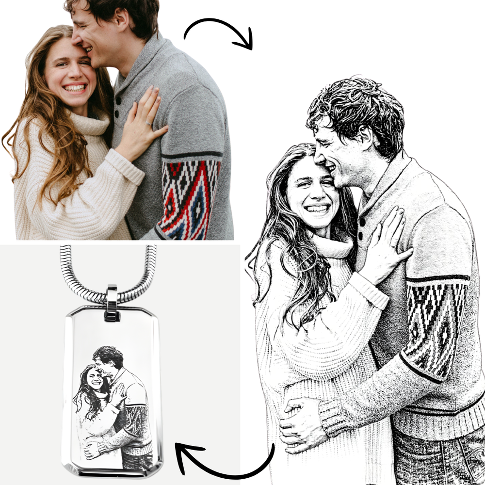 Stainless Steel Illustration Necklace - Rectangular Medal