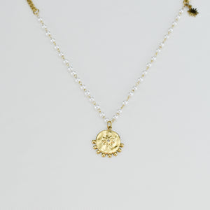 CLAIRE – Colar em Aço com 2 Malhas, Pérolas e Medalha com Brilhante 