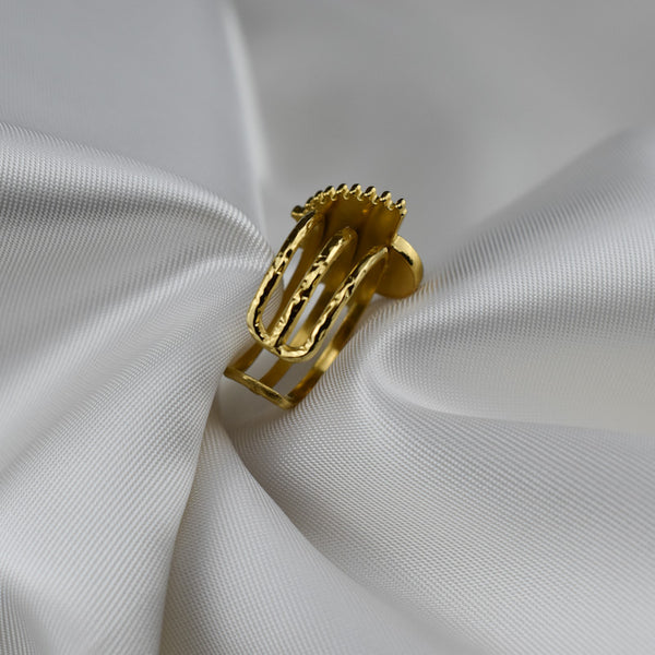 Anel Triplo em Aço Dourado com Pedra Branca