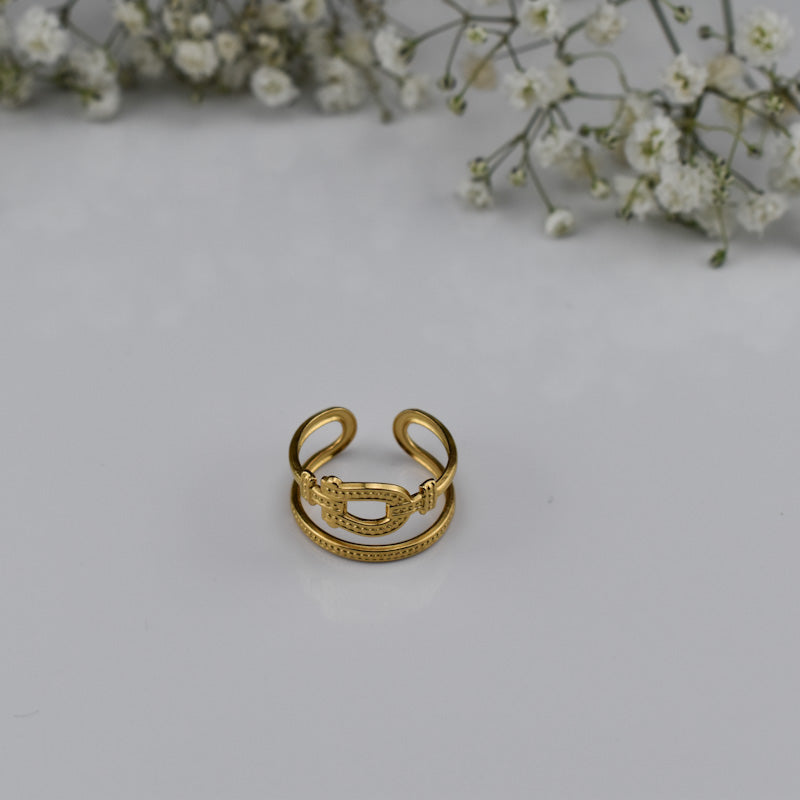 Anel Duplo em Aço Dourado com Fivela