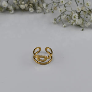 Anel Duplo em Aço Dourado com Fivela