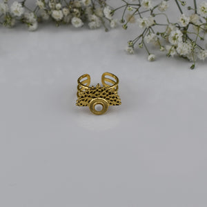 Anel Triplo em Aço Dourado com Pedra Branca