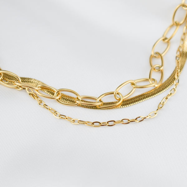 BELLE – Colar Triplo em Aço com Diferentes Malhas