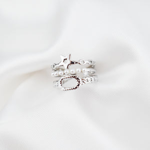 ALYSSA - Anel Triplo em Aço com Estrela e Pérolas