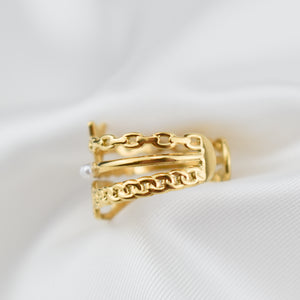 ALYSSA - Anel Triplo em Aço com Estrela e Pérolas