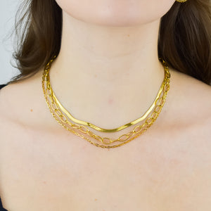 BELLE – Colar Triplo em Aço com Diferentes Malhas