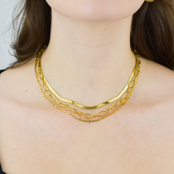 BELLE – Colar Triplo em Aço com Diferentes Malhas