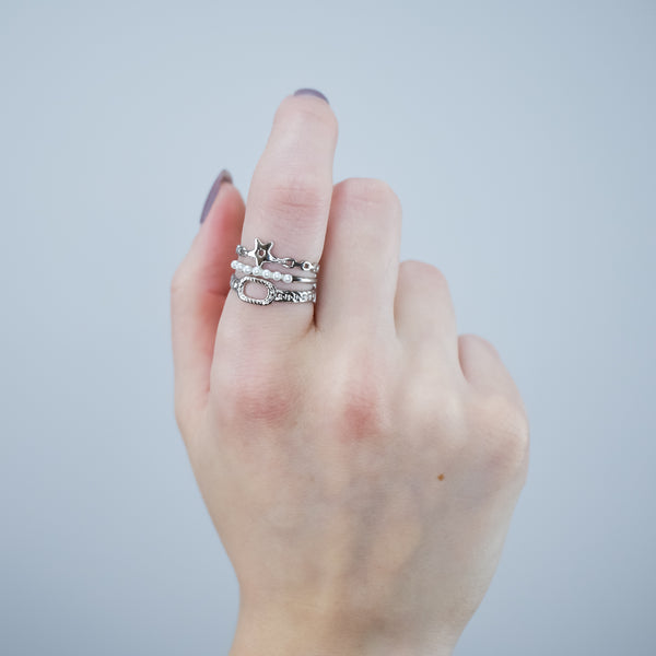 ALYSSA - Anel Triplo em Aço com Estrela e Pérolas