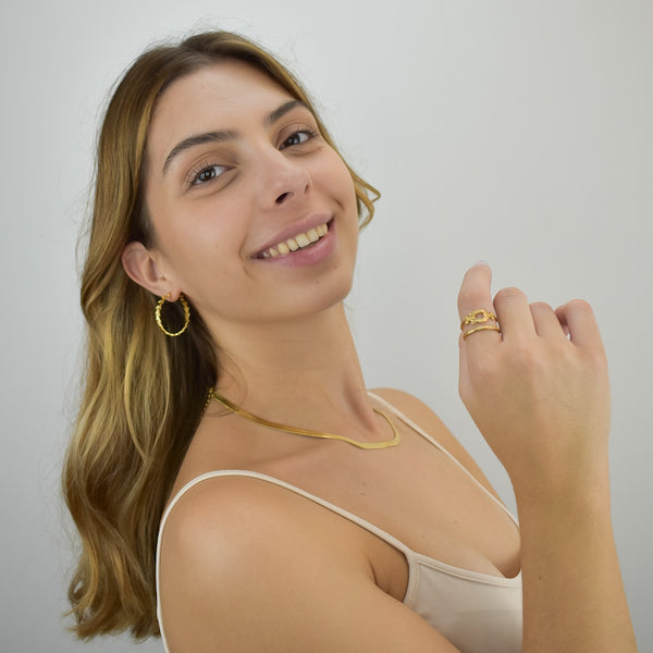 Anel Duplo em Aço Dourado com Fivela