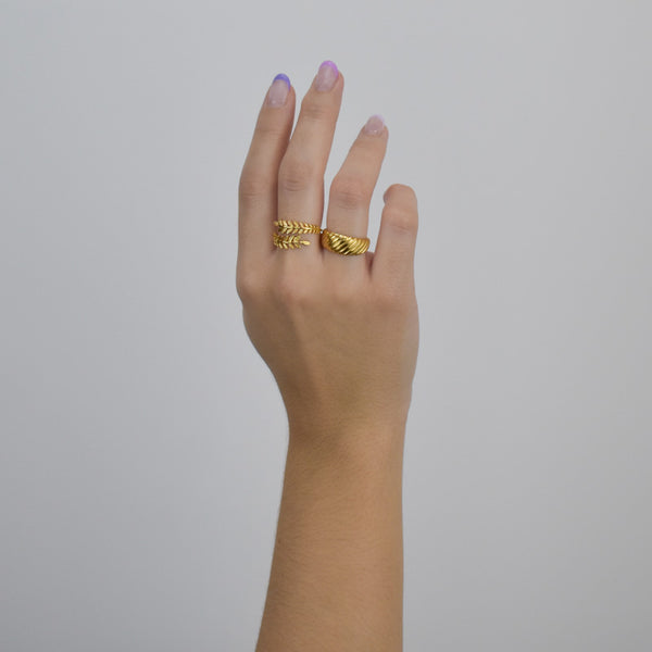 Anel Duplo em Aço Dourado com Fivela